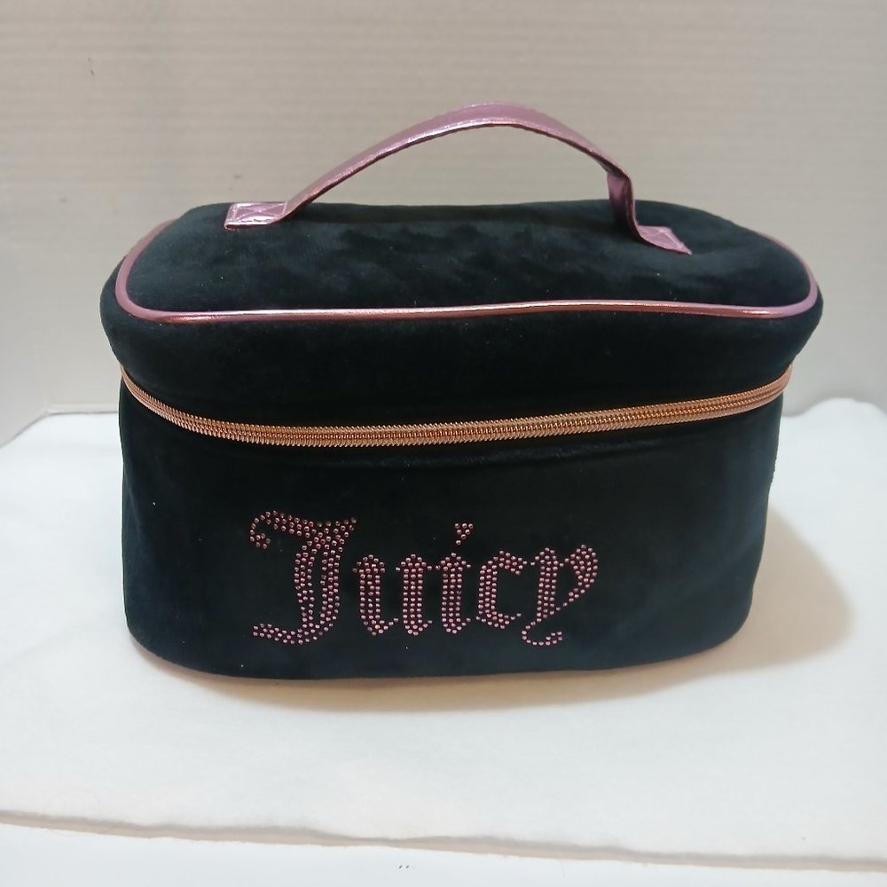 Juicy Couture Women's Cosmetics Train Case Black Velour with Pink rhinestones - Picture 1 of 7